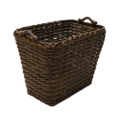 Image of JVL Vertical Weave Rectangle Log Basket with Wooden Handles, Brown, Medium