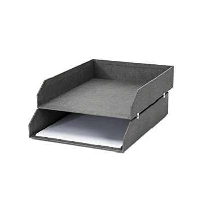 Image of Bigso Box of Sweden Set 2 Letter Tray Boxes for the Office Stackable Desk Storage Papers, Documents etc Two Tier Fibreboard Filing and System Grey