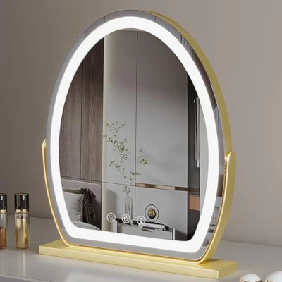 Image of UUDQCD Vanity Mirror with Lights,Dressing Table Mirror, Light Up for Dressing Table,Oval Rotatable 360 Touch Screen (Gold,40X50cm)