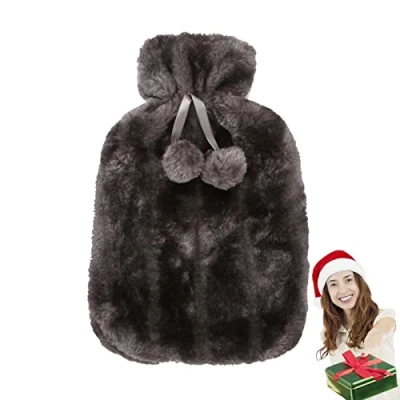 Image of Hot Water Bottle Cover,2 Liter Soft Faux Plush Fur Cute Cover,Hot Cloth Helps Relieve Muscle Aches Menstrual Cramps 6 8 Hours To Keep Warm, Grey