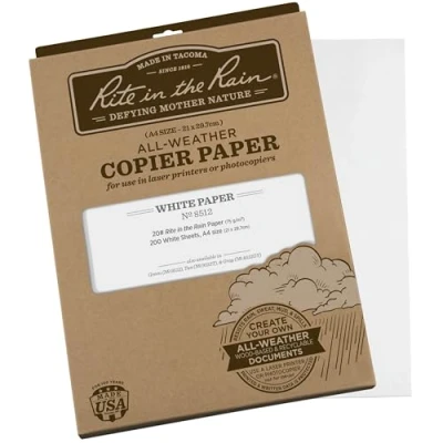 Image of Rite In The Rain A4 Waterproof Copier and Laser Printer Paper White 200 Sheet Pack Recyclable 21 cm X 29.7 Map Printing Storage Longevity Resists Oil &amp; Grease Mud Grime Sweat Laundry Mishap
