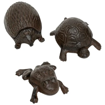 Image of Woodside Cast Iron Outdoor Garden Spare Home/Car Key Hider, Decorative Trinket Storage, Frog/Toad/Tortoise/Hedgehog, 3 Pack
