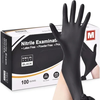 Image of Black Nitrile Disposable Gloves Latex Free, Powder Exam Gloves, Disposable, Surgical, Cleaning, Food Extra Strong, Multi Purpose (MEDIUM)