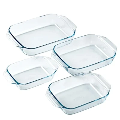 Image of Pyrex Set of 4 Oven Dishes Rectangular Wide handles Family size Borosilicate glass Extreme Resistance Made in France