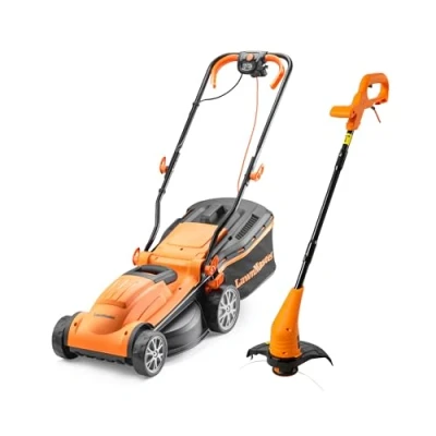 Image of LawnMaster 1400W 34cm Electric Lawnmower with rear roller Strimmer Set (350W 2 in 1 Grass Trimmer and Edger) Year Guarantee…