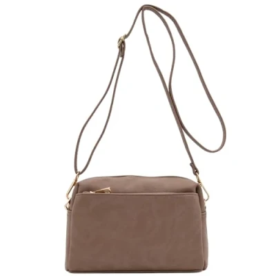 Image of FashionPuzzle Triple Zip Small Crossbody Bag, Taupe, One Size