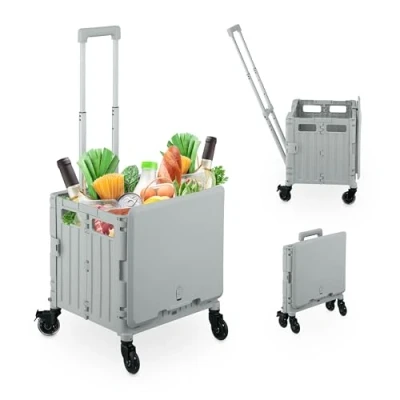 Image of Relaxdays Foldable Shopping Trolley, 20% iron 70% plastic 10% rubber, Grey, 101 x 43 44 cm
