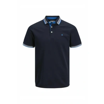 Image of JACK &amp; JONES Men&#039;s Jjepaulos Polo SS Noos Shirt, Sky Captain/Detail: neon, M