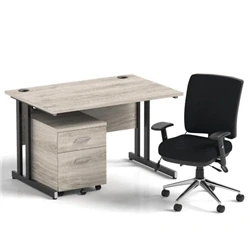Image of Impulse 1200 Desk Gry Oak/Black Cantilever 2 Dr Mobile Ped Black Chair