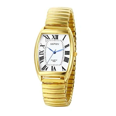 Image of JewelryWe Mens Big Dial Easy Reader Quartz Watch, Gold/Silver Tone Elastic Band Wristwatch, for Xmas