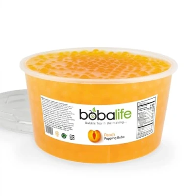 Image of Bobalife Peach Flavoured Popping Boba 40 Servings (1.6kg), Fruit Juice Filled Pearls for Bubble Tea, Iced Drinks, Desserts, Cocktails &amp; Slush Low Fat, Gluten Free Vegan