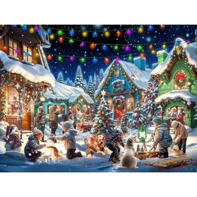 Image of Christmas Town Jigsaw Puzzle 550 Piece by Vermont Company Large Pieces Fully Interlocking &amp; Randomly Shaped 24&quot; x 18&quot;