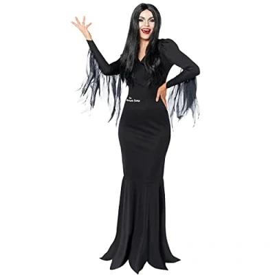 Image of Amscan 9917648 Women&#039;s Official Morticia Addams Halloween Fancy Dress Costume Size: 18 20