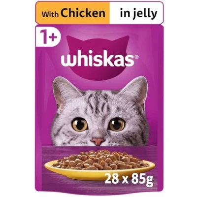 Image of Whiskas 1+ Adult Cat Food Pouches Chicken in Jelly 28 x 85g