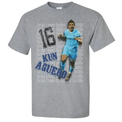 Image of Mens Football Legend Organic Cotton T Shirt Sergio Aguero Man City Graffiti Style Grey