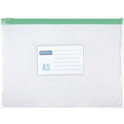 Image of Zip Bag DONAU PVC A5 Clear/Document Archiving/Type Crystalline/Kind with a Zip/Material PVC/Colour Transparent/Format / Thickness (mm) 170 Dimensions 180x240