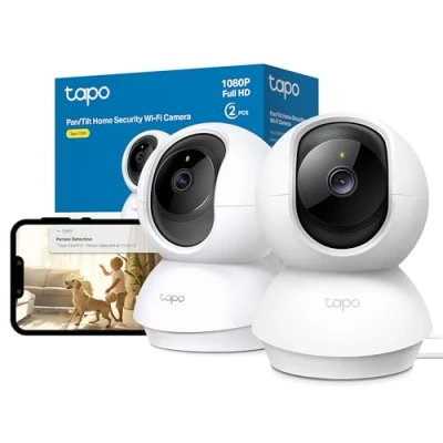Image of Tapo Pan/Tilt Smart Security Indoor Camera, Baby Monitor, CCTV, 360 Rotational Views, Works with Alexa&amp;Google Home, 1080p, 2 Way Audio, Night Vision, SD Storage, Device Sharing, 2pack (Tapo C200P2)