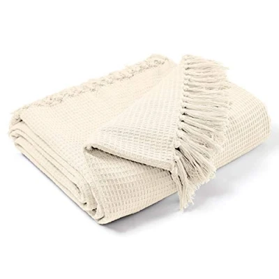 Image of EHC Waffle Cotton Woven King Size Sofa Throw 3 Seater Sofa/Chair/Double Bed, 228 x 254 cm, Cream