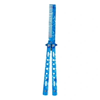 Image of Comb Trainer Stainless Steel Unsharpened Slice Butterfly Training for Beginner Dark Blue Folding Practice Swords Tool