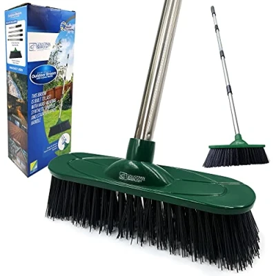 Image of Yard Broom Outdoor Heavy Duty, 10 Synthetic Hard Bristle Brush Head and 4 Sections Stainless Steel Handle, Stiff Sweeping for Cleaning Gardens, Yards, Driveways