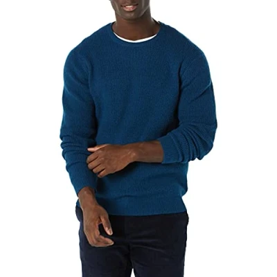 Image of Amazon Essentials Men&#039;s Long Sleeve Soft Touch Waffle Stitch Crewneck Jumper, Blue, L