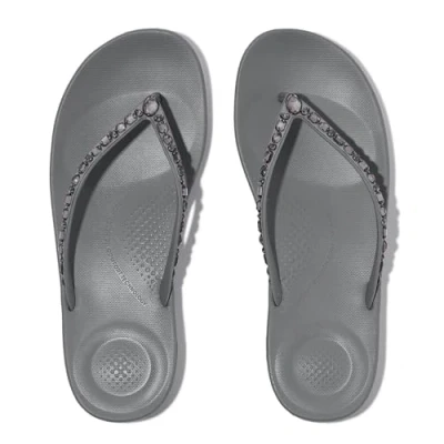 Image of Fitflop Women&#039;s iQUSHION Multi Crystal Ergonomic FLIP Flops, Grey, 6 UK