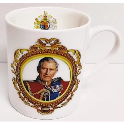 Image of Rainbow Decors HM King Charles III Mug Fine Bone China Balmoral Coronation Commemorative Cup Hand Decorated UK
