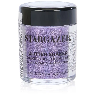 Image of Stargazer glitter Shaker, Lazer Purple. Cosmetic powder for use on the eyes, lips, face, body, hair and nails.