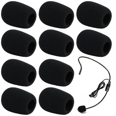 Image of 10Pcs Headset Microphone Foam Cover,Microphone Cover Foam,Microphone Protector Mini Windscreen,Foam Covers,For Variety of Microphone,8x22x30mm(Black)