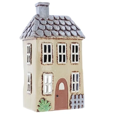 Image of Shudehill Giftware Ceramic Village Pottery Garden House Tealight Holder, Home Ornament Candle Holder (Medium Cream)