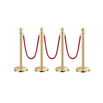 Image of VEVOR Stanchion Post, 4 Pcs Crowd Control Barrier Set with 3 Red Velvet Ropes, 5 ft Stainless Steel Gold Post Queue Sand Injection Hollow Base for Theater, Party, Wedding, Exhibition