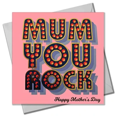 Image of Mother&#039;s Day Card, Mum You Rock, text foiled in shiny gold