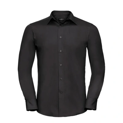 Image of Russell Athletic Collection Mens Poplin Tailored Long Sleeved Shirt (Black) Size Large