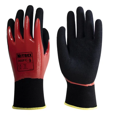 Image of Nitrex Unigloves 360FC 10 pairs General Handling Gloves with NitreGrip Technology, Flat Nitrile and Sandy Nitrile, in Black/Red