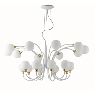 Image of Aida 20 Light Multi Arm Globe Ceiling Pendant, White, Gold, G9