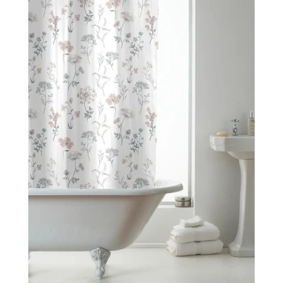Image of Pink Floral Pattern Shower Curtain with Hooks PEVA 180x180cm
