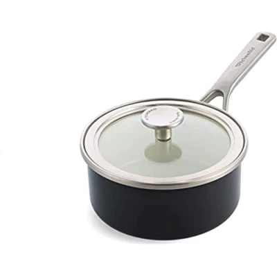 Image of KitchenAid Steel Core Enamel 16 cm/1.3 Litre Saucepan with Lid, German Engineered Enamel, Induction, Oven Safe, Onyx Black