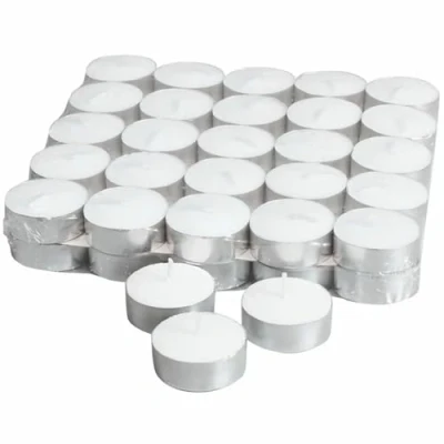 Image of SEASONS 4 Hours Burn Time Tea Light Candles Pack of 50 White Wax Unscented Ideal for Garden, Hotel &amp; Home Decoration Hour Tealights