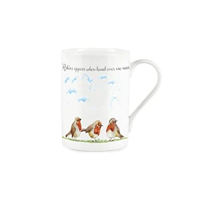 Image of Purely Home Robins Appear When Love Ones are Near Quote Text Fine Bone China Style White Sympathies/Loss Robin Bird Mug Coffee/Tea Present Gift