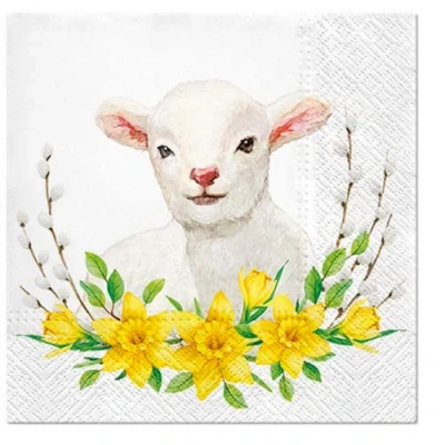 Image of 20 Napkins Lamb Around Daffodils Spring Easter Animals 33 x cm