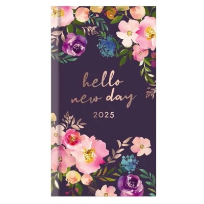 Image of 2025 Hardcover Diary Slim Week to View Planner Stylish Navy Purple Floral Flower Design