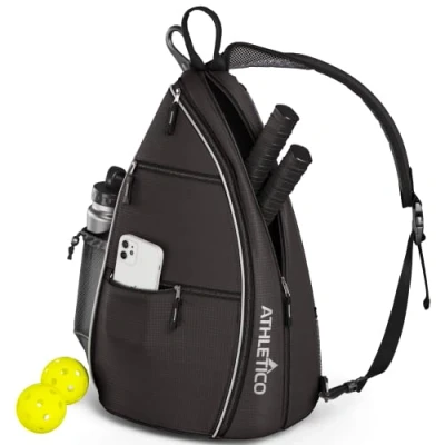 Image of Athletico Sling Bag Crossbody Backpack for Pickleball, Tennis, Racketball, and Travel Men Women (Black)