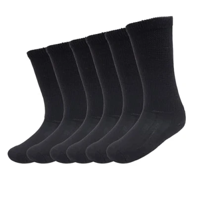Image of AVENANT Diabetic Socks Mens Extra Loose Wide Top Socks, Seamless Toe Black Supper Soft Non Elastic,Honeycomb Top. (6 11, 6 Pairs Black)