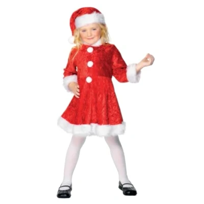 Image of Smiffys Mini Miss Santa Costume, Red with Dress &amp; Hat, Christmas Children&#039;s Fancy Dress, Up Costumes