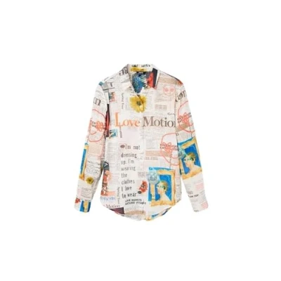 Image of Desigual Newspaper Print Long Sleeve Shirt 23SWCW24 White