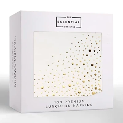 Image of Stylish 6.5 x Inch Gold Napkins 100 Pack of White and Lunch Add Sparkle to Your Event with Party 3 Ply Paper Disposable Wedding or Dessert