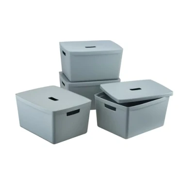 Image of INABOX Plastic Storage Boxes with Lids, Set of 4, Stackable, Nesting, 25cm x 35cm 20cm, Cottage Blue (28 Litre)
