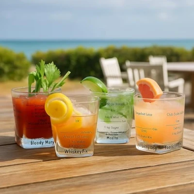Image of Garden Mile 4 x Cocktail Glasses &amp; Recipes Making Kit Party Drinking Glass Gift Set Gin Vodka Whisky Rum 250ml Perfect for Night Dishwasher Safe Classic