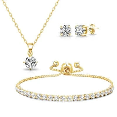 Image of Philip Jones Gold Plated Solitaire Friendship Set Created with Zircondia® Crystals