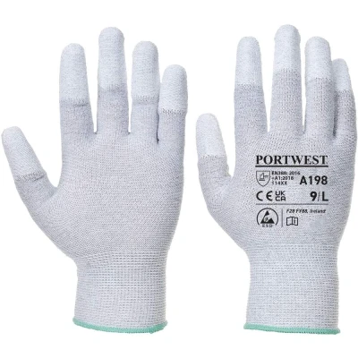 Image of Portwest Antistatic PU Fingertip Glove Grey Medium
